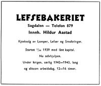 Lefsebakeriets annonse fra 1947 med en megetsigende tekst.