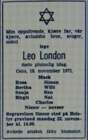 Dødsannonse, Leo London, Aftenposten 22. november 1971. }}