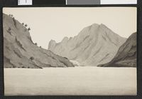 Lustrafjorden teikna av Andreas Wulfsberg Grøtting i 1845.