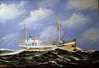 Måleri av MB «Pokal», kunstnaren sitt namn er: R.A. Korsen.