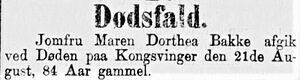 Maren Dorthea Bakke notis 1878.jpg