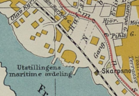 1914: Utsnitt Jubileumsutstillingens maritime avdeling Skarpsno.