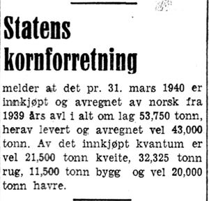 Melding fra Statens kornforretning i Arbeider-Avisen 24.4.1940.jpg