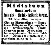 Annonse for sanatoriet. Foto: fra Aftenposten, aftennummer (6. oktober 1928).