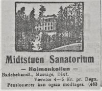 Annonse for sanatoriet (1912). Foto: fra Morgebladet 12. mars 1912.