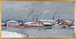 NEBB på Skøyen, landtunge fra Bygdøy og gjenfylt del av Frognerkilen i forkant.