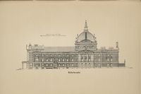 Bygningen fra nordøst. Fra boka Nationaltheatret i Kristiania, ukjent forfatter, utgitt 1899.