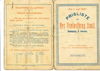 Prisliste fra 1927, utvendig.