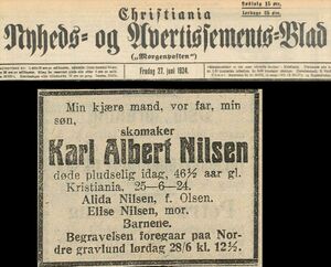 Nilsen, Karl Albert - Dødsannonse 1924.jpg