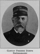Stasjonsmester Gustav Fredrik Dorph (1827-1887). Stasjonsmester Lillestrøm 01.04.1856-13.01.1857, så Eidsvoll til sin død 23.11.1887. Kilde: "Norsk Hoved-Jernbane i femti Aar". nb.no