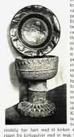 Døpefonten med dåpsfatet. Fra boka Nesodden herred, utgitt 1924.
