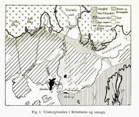 Geologisk kart, fra Kristiania geografi, utgitt 1913.