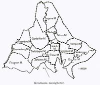 1913: Menighetene i Kristiania, fra Kristiania geografi utgitt 1913.