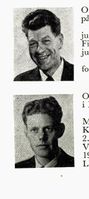 Øverst: Reparatør Reidar Olsen, f. 1906 på Lilleaker. Nederst: Ekspeditør Rolf Krogh Olsen, f. 1914 i Mjøndalen. Begge hopp. Foto: Ranheim: Norske skiløpere