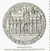 Hallvardskatedralen på Oslo domkapitels segl. Fra Edv. Bull: Oslos historie, 1922.