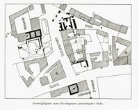 Nicolaysens kart over utgravningene fra middelalderens Oslo, opptrykk fra 1922.