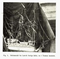 Skip fra Lenvik gamle kirke, overført til Tromsø museum. Foto: Ukjent, fra Kirker i Nord-Norge utg. 1920