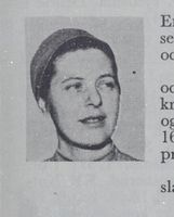 Tordis Johanne Eriksson (født Haugen), sentralborddame fra Notodden. Slalåmkjører. Foto: Ranheim: Norske skiløpere