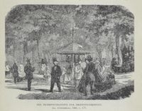 Dronningberget med musikkpaviljong omkring 1866. Fra Akers historie, utgitt 1918.