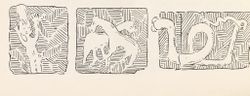 Tegning av relieffer, av arkitekt Thrap Meyer. Fra Nøtterø, utgitt 1922.