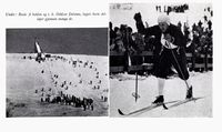 Til venstre: Hoppbakken Basis A i Vadsø kommune, til høyre: Oddvar Dolonen, f. 1931, langrenn og kombinert.