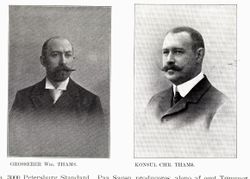 Grosserer Wilhelm August Thams d.y., født 1864, død 1925. Konsul Christian Marius Thams, født 1867 i Trondhjem, død 1948 i Frankrike. Foto: Det gamle og det nye Trondhjem (Richter, 1906)