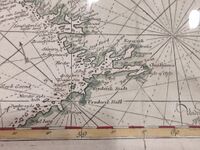 Nordsjøkartet av Johan H. Heitmann på Nasjonalbiblioteket i Oslo. Detalj: Oslofjorden og breddegrader. Foto: Øyvind Heitmann 2022