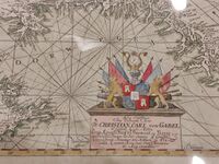 Nordsjøkartet av Johan H. Heitmann på Nasjonalbiblioteket i Oslo, detalj: tileigna Chr Carl von Gabel[30], "Underdanigst offeret af J Heitman". Foto: Øyvind Heitmann 2022