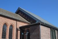 Detalj fra sammenskjøtingen av gammelt og nytt kirkebygg, som fant sted i 2015. Foto: Stig Rune Pedersen (2015)