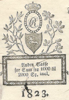 Riksvåpen og kongemonogram på stemplet papir 1823