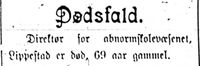 Notat om dødsfallet i Harstad Tidende 7. juli 1913.