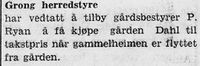 33. Notis om Grong herredsstyres vedtak i salg av Dahl gård i Namdal Arbeiderblad 28.10.1950.jpg