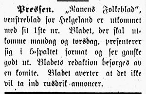 Notis om Ranens Folkeblad i Harstad Tidende 24. juli 1913.jpg