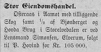 138. Notis om stor eiendomshandel i Østerdølen 05. 08 1904.jpg