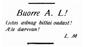 Notis på første side på samisk i Folkeviljen 4.6. 1918.jpg