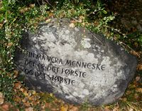 Stein med Duun-sitat i minneparken utenfor Duun-huset i Botne. Foto: Stig Rune Pedersen