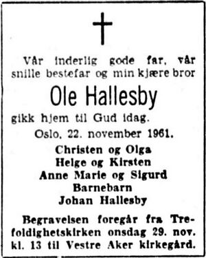 Ole Hallesby dødsannonse 1961.JPG