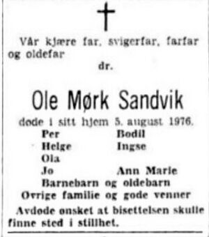 Ole Mørk Sandvik dødsannonse Aftenposten 1976.JPG