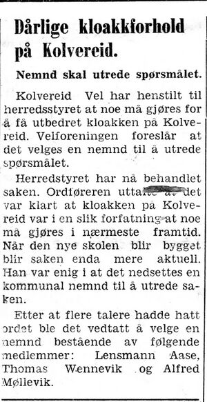 Om dårlige kloakkforhold på Kolvereid i Namdal Arbeiderblad 28.10.1950.jpg