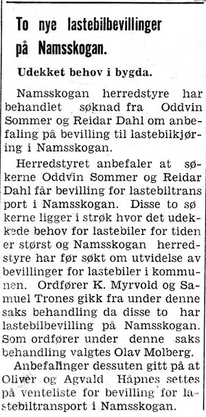 Om lastebilbevillinger i Namsskogan i Namdal Arbeiderblad 28.10.1950.jpg