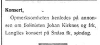 33. Omtale av konsert på Snåsa i Nord-Trøndelag og Nordenfjeldsk Tidende 2. november.jpg