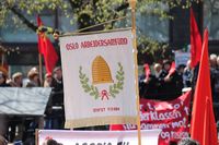 Arbeidersamfunnets fane på Youngstorget 1. mai 2016. Foto: Chris Nyborg