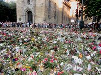 Blomsterhavet ved Oslo domkirke etter terrorangrepene 22. juli 2012. Foto: Stig Rune Pedersen (27.07.2012)