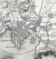 1827: Christiania 1:20000, bikart til Kart over Agershuus Amt, Ramm og Munthe, 1827.