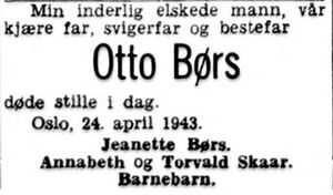 Otto Børs dødsannonse 1943.jpg