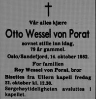 Dødsannonse, faksimile fra Aftenposten 19. okt. 1982.