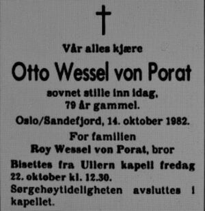 Otto von Porat dødsannonse 1982 Aftenposten.JPG