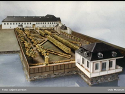 Denne modellen viser sammenhengen mellom Paleet, Paléhaven og lysthuset ved havnen. Fra Oslo Museums samlinger.