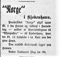 Notis i Aftenposten 1. april 1901 om at "Norge" besøker København.