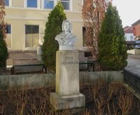 Minnesmerke over Peder Colbjørnsen i sentrum av Halden. Foto: Stig Rune Pedersen